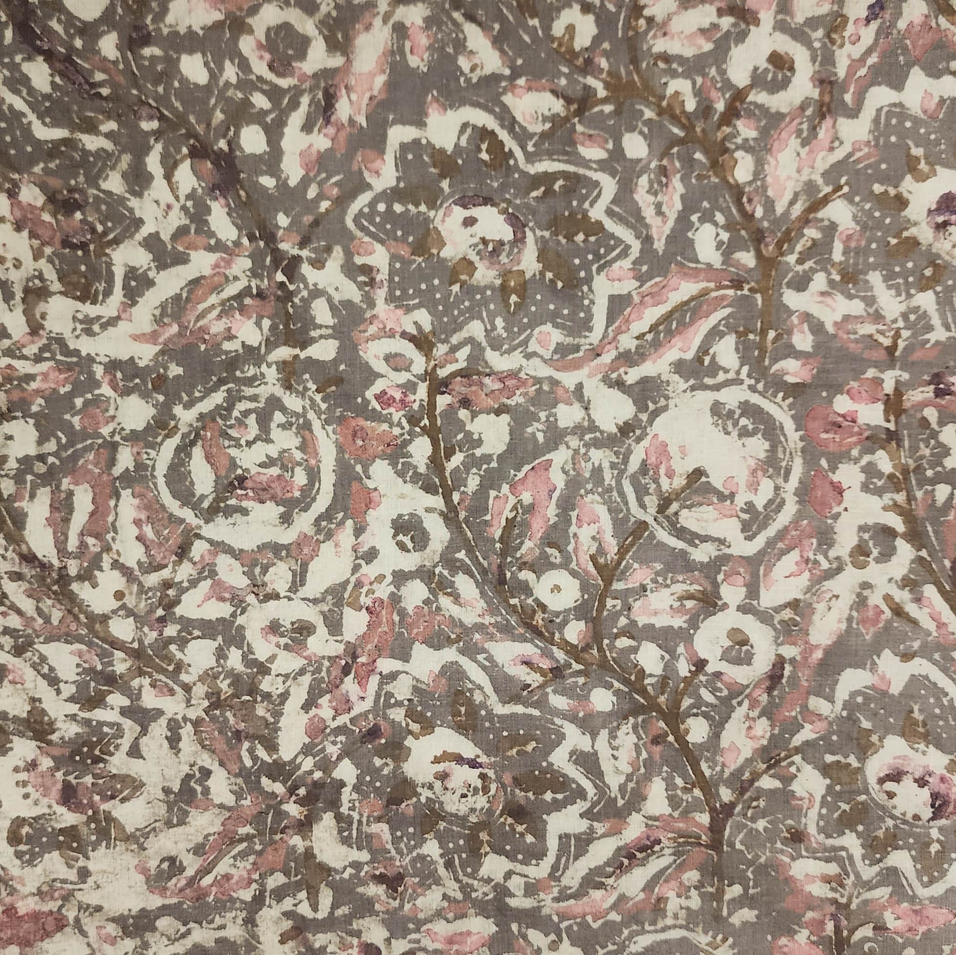 Brown - Natural Dyed Block Print Cotton Vanaspati Bagru Fabric 07