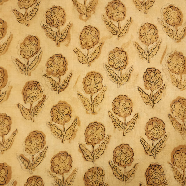 Pure Cotton Vanaspati Mustard With Yellow Flower Hand Block Print Fabric