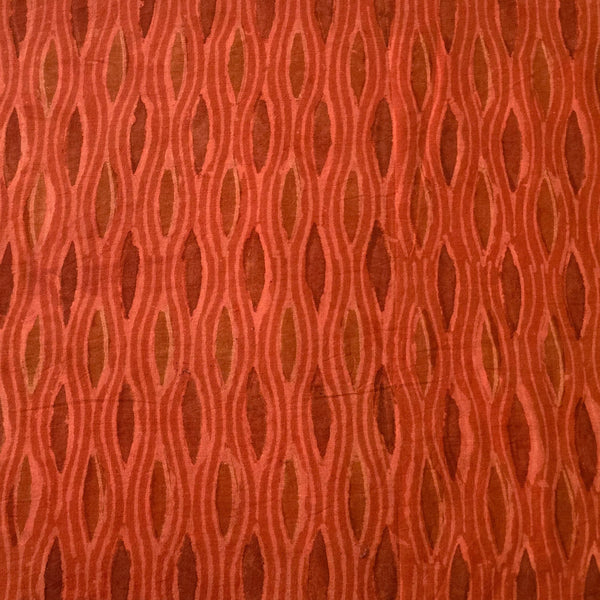 Pure Cotton Bagru  Jahota Orange Intricate Jaal Hand Block Print Fabric