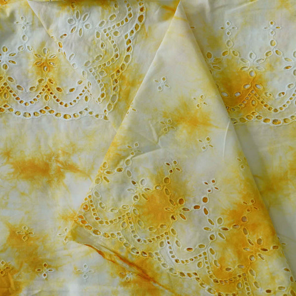 ( Pre-Cut 1 Meter ) (Width 56 Inches )Pure Cotton Yellow And Cream Abstract Batik Hakoba Fabric
