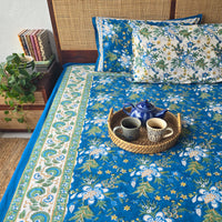 Sea Of Blue-Cotton Hand Block Printed Jaipuri Bedsheet Sea Of Blue-Cotton Hand Block Printed Jaipuri Bedsheet