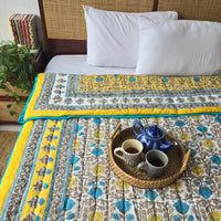 Silken Slumber -Pure Mul Cotton Hand Block Printed Reversible Razai Quilt Blanket With Cotton Filling Silken Slumber -Pure Mul Cotton Hand Block Printed Reversible Razai Quilt Blanket With Cotton Filling