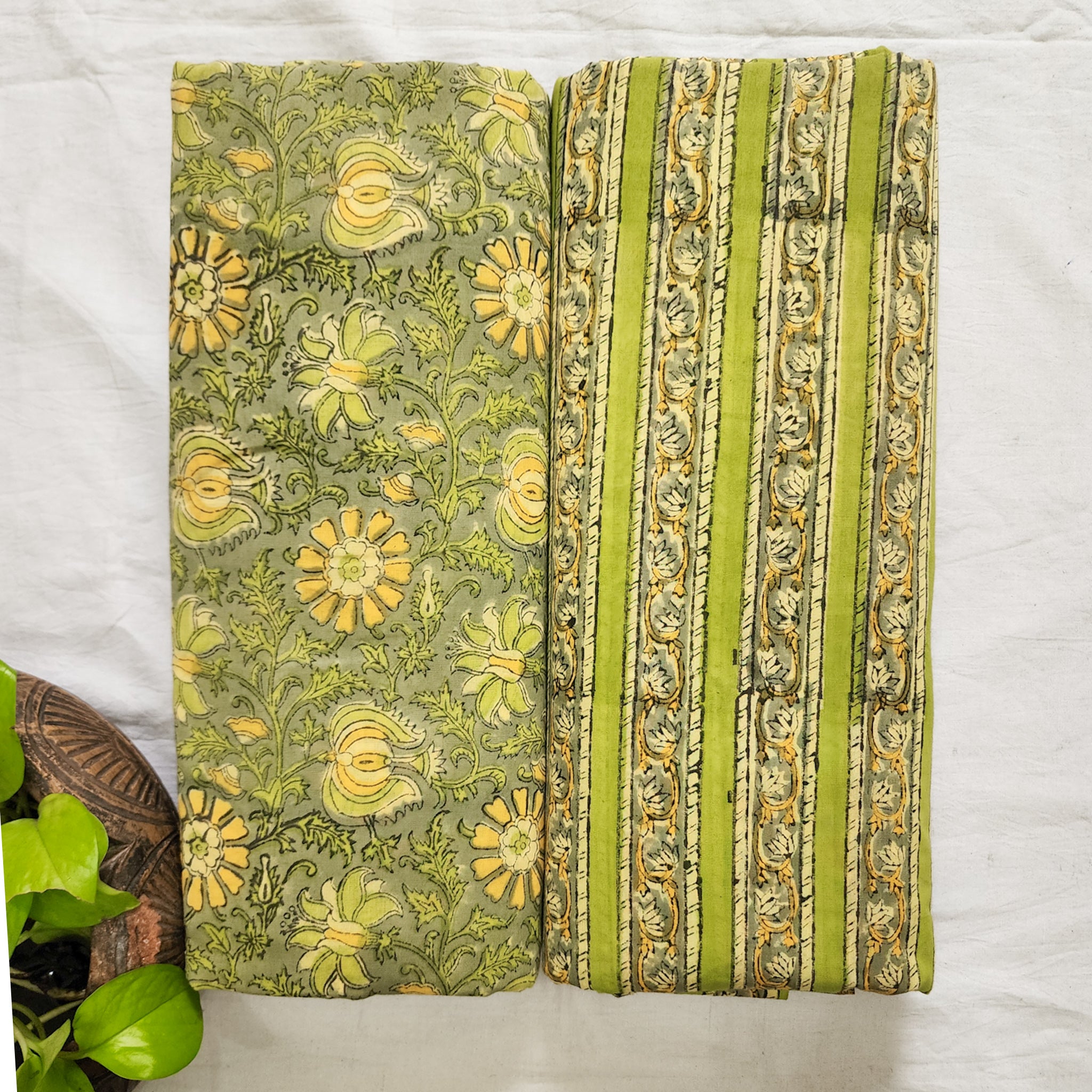 Grey & Yellow Pure Cotton Jaipuri Printed Short Top main image 1