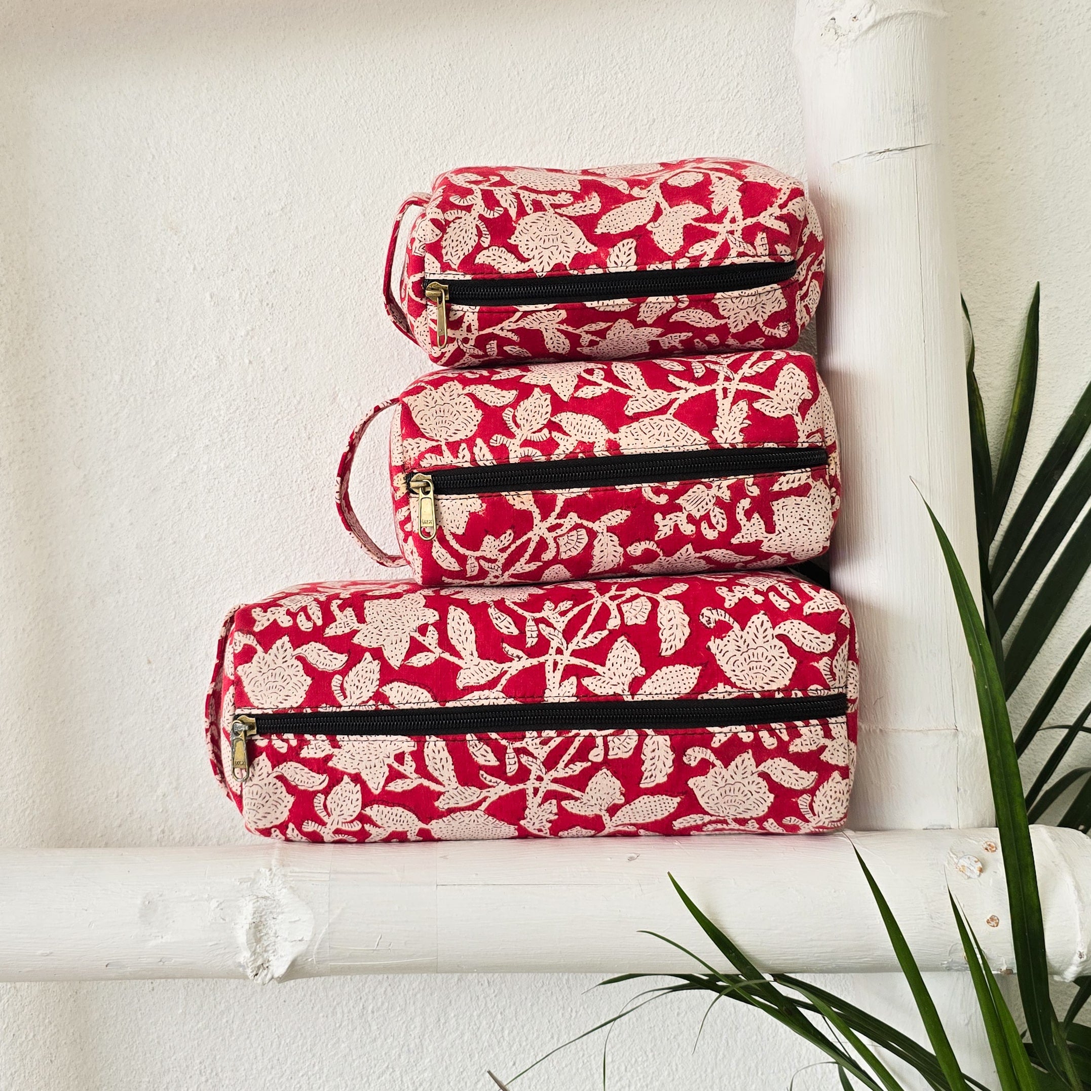 Red - Handmade Cotton Multipurpose Utility Pouches (set of 3) 20