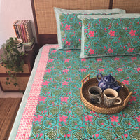 Floral Fusion-Cotton Hand Block Printed Jaipuri Bedsheet Floral Fusion-Cotton Hand Block Printed Jaipuri Bedsheet