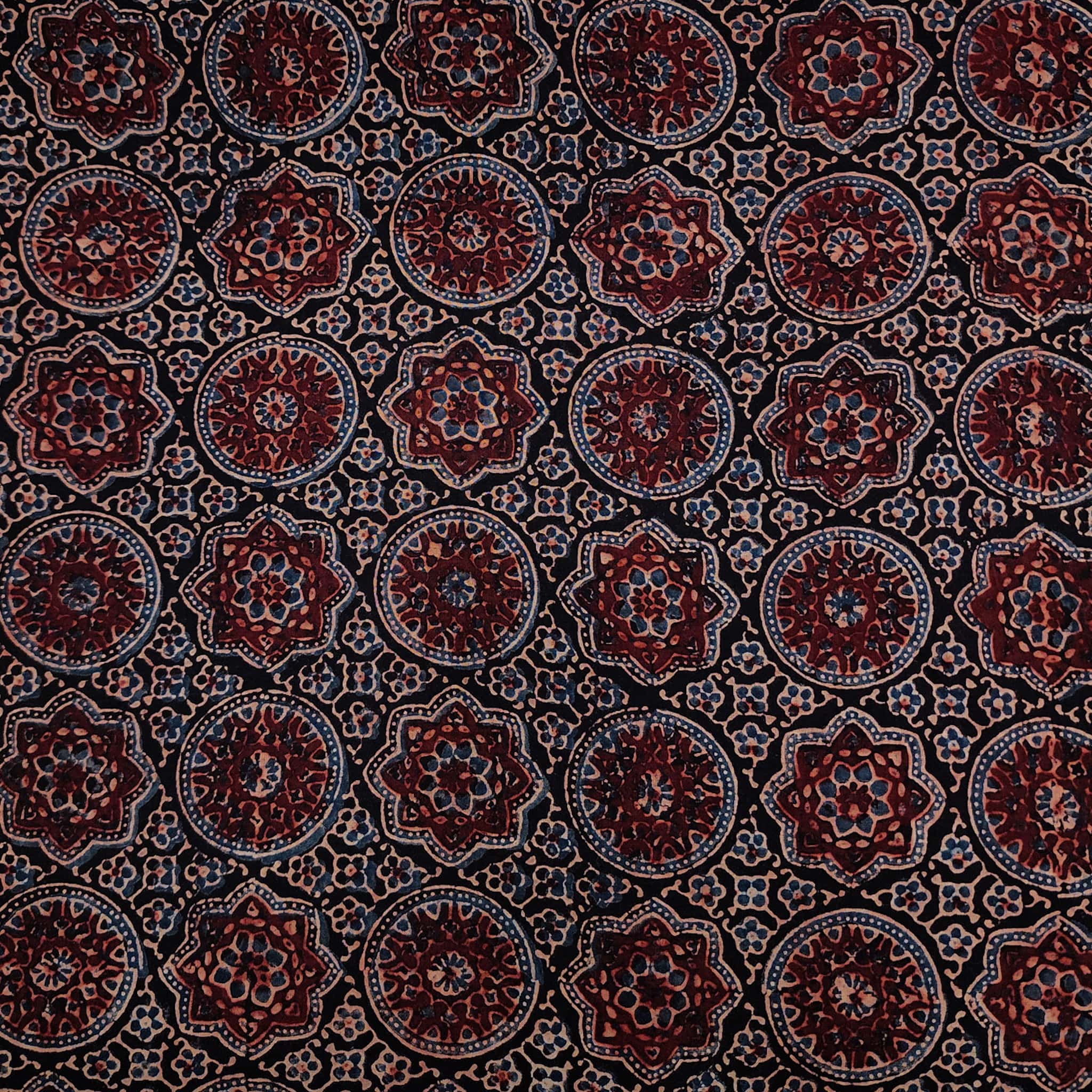Rust Cotton Blend Ajrak Print Peplum Top With Tassles and Kodi