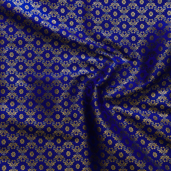 Banarasi Brocade Blue With Gold Zari All Over Mesh Woven Fabric