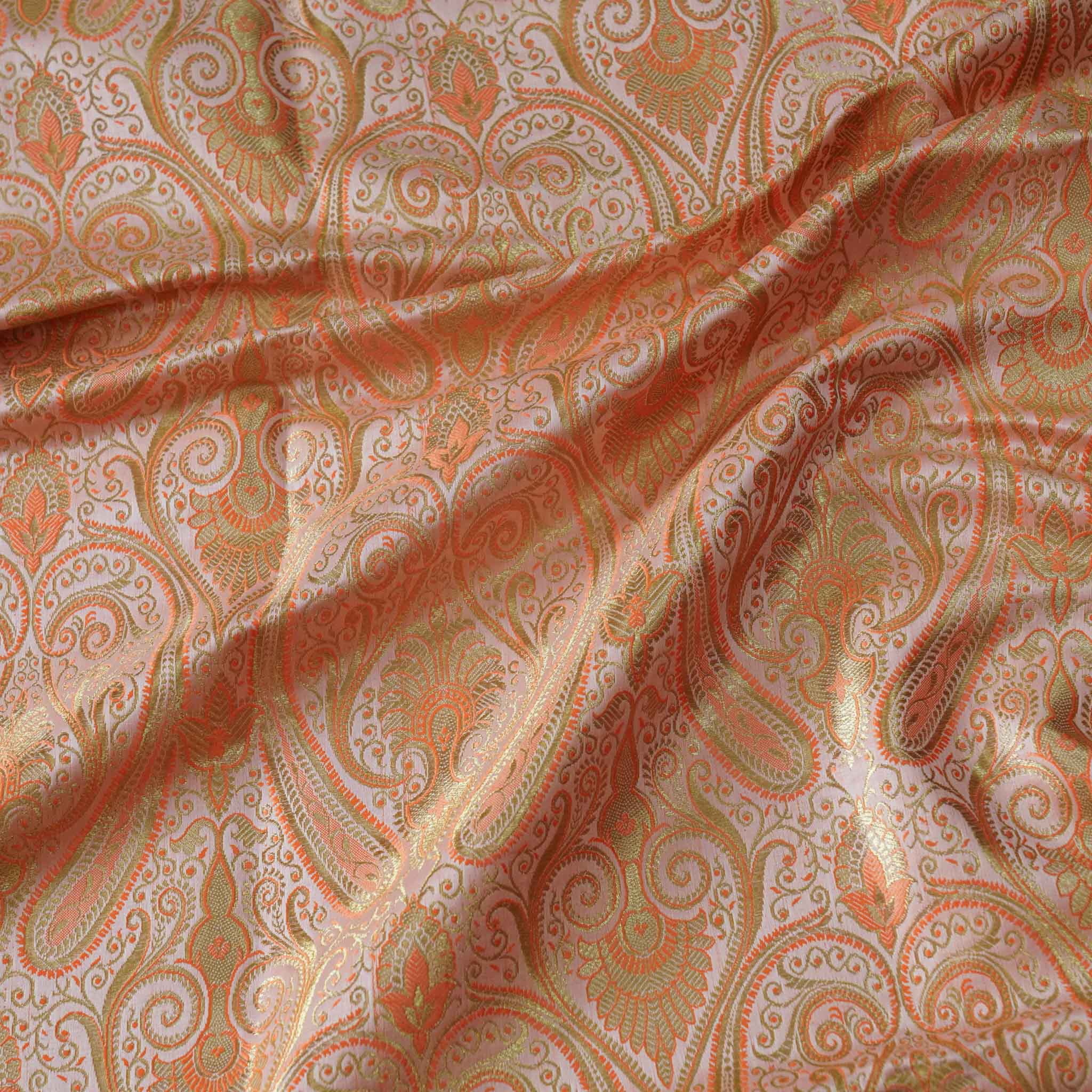 Peach - Semi Silk Brocade Banarasi Fabric 10