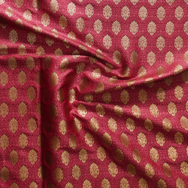 Banarasi Brocade Shade Of Pink With Gold Zari Flowerpot Motif Woven Fabric