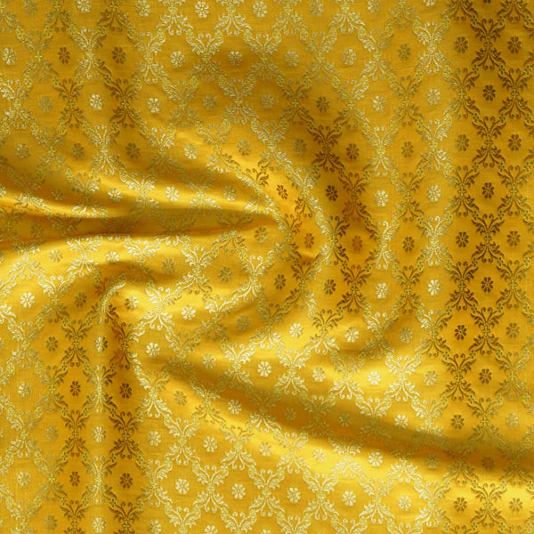 Banarasi Brocade Yellow With Gold Zari All Over Mesh Woven Fabric