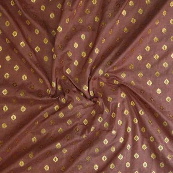 Brocade Brown With Tiny Gold Leaves Woven Fabric