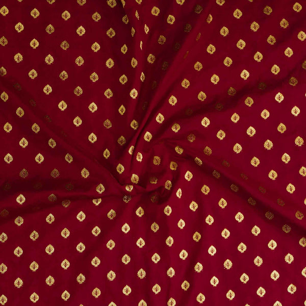 Brocade Maroon With Tiny Gold Leaves Woven Fabric