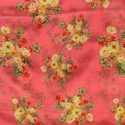 Georgette Pink With Vintage Flower Bunch Flowy Fabric