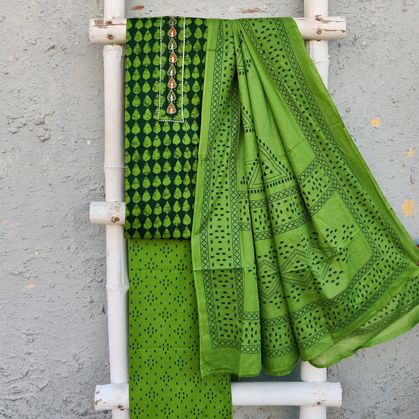 HARINI - Pure Cotton Screen Printed Top Fabric With Pure Cotton Bottom And A Dupatta