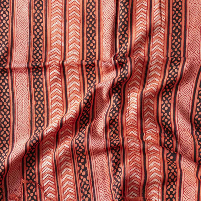 Modal Cotton Dabu Red Black Arrow Head And Geometry Border Stripes Hand Block Print Fabric