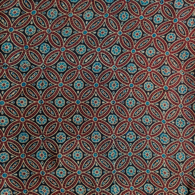 Modal Silk Black With Blue Maroon Geometric Tile Hand Block Print Fabric