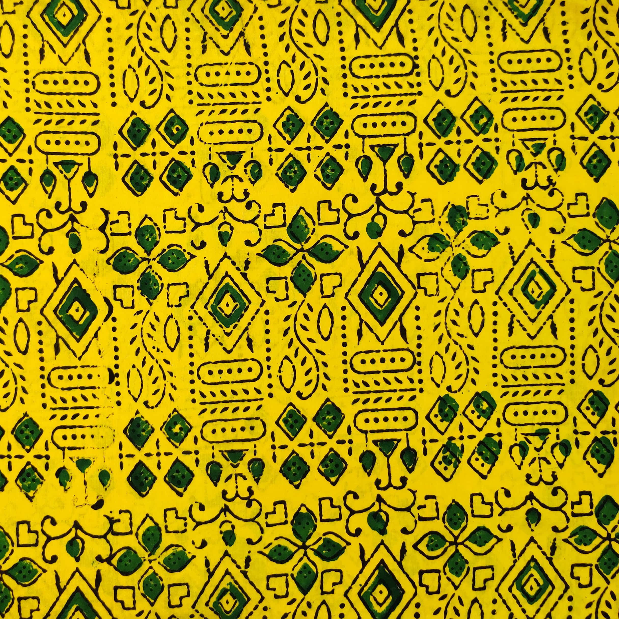 Yellow - Pure Wool Handloom Natural Dyed Ajrakh Print Fabric 07