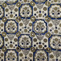Pure Cotton Ajrak Cream With Squares And Floral Plants Motifs Hand Block Print Fabric Pure Cotton Ajrak Cream With Squares And Floral Plants Motifs Hand Block Print Fabric