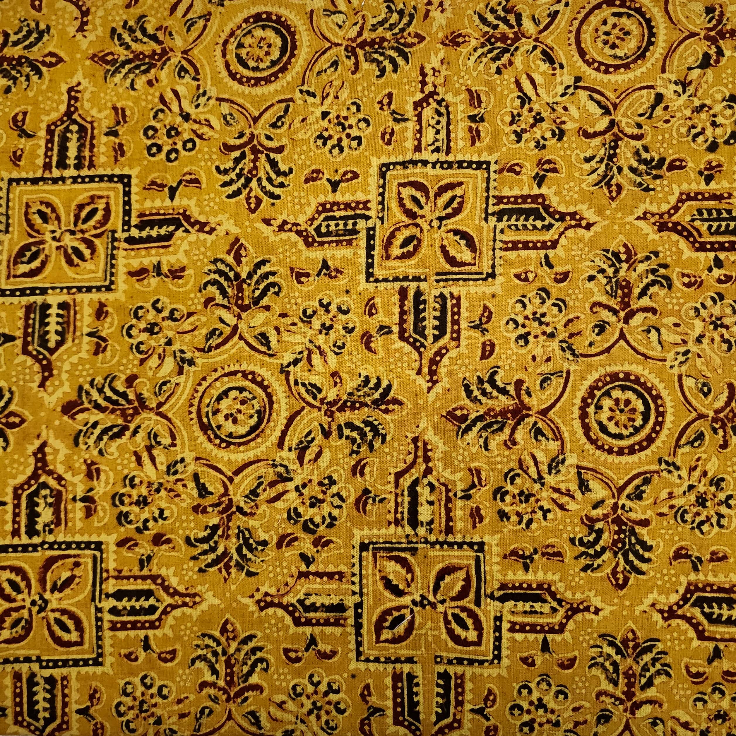Pure Cotton Ajrak Turmeric Dyed With Vedic Havan Kund Hand Block Print pure-cotton-ajrak-turmeric-dyed-with-vedic-havan-kund-hand-block-print
