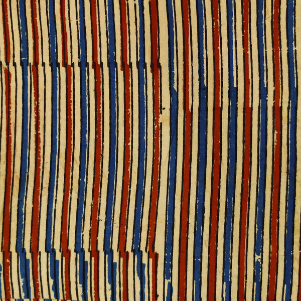 Precut 1.70 Meter Pure Cotton Ajrak With Cream Blue And Rust Stripes Hand Block Print Fabric