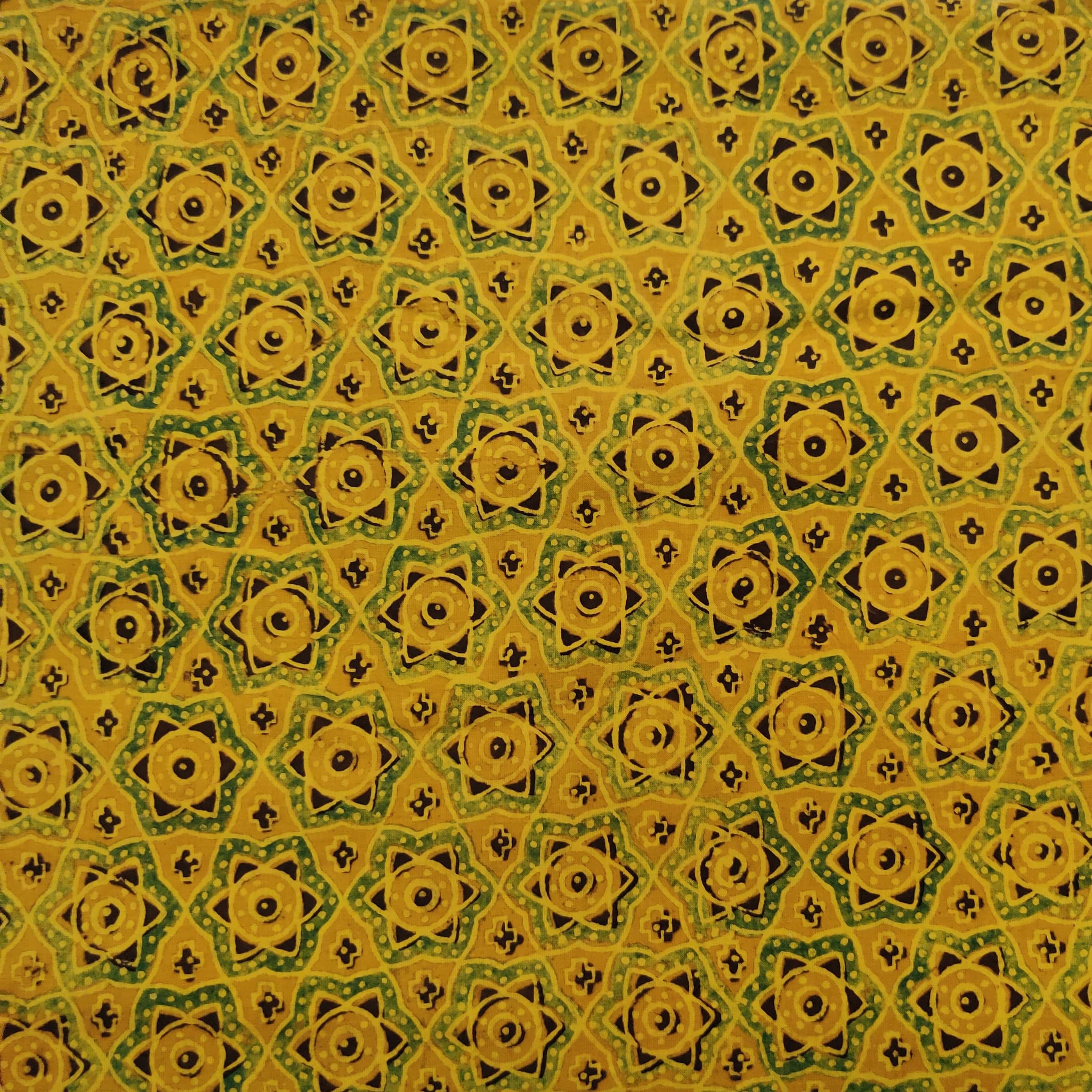 Green - Hand Block Print Cotton Natural Dyed Ajrakh Fabric 07