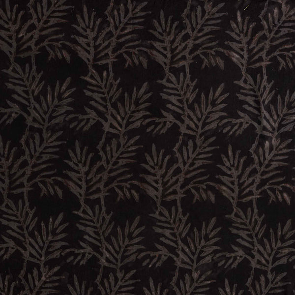 Pure Cotton Bagru Dull Black With Grey Maroon Ferns Hand Block Print Fabric