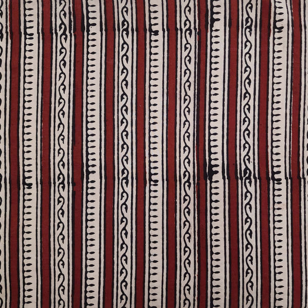 Pure Cotton Bagru Jahota Cream And Rust Intricate Tribal Border Hand Block Print Fabric