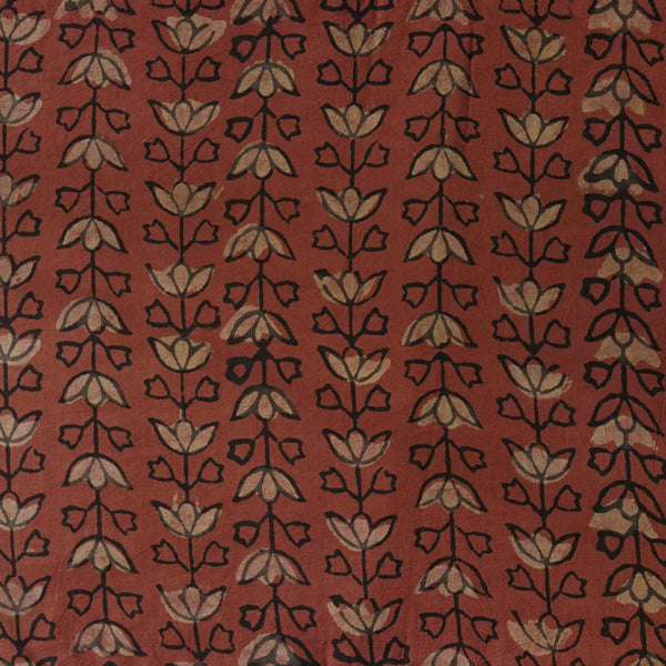 Pure Cotton Bagru With Flowers Creeper Stripes Hand Block Print Fabric