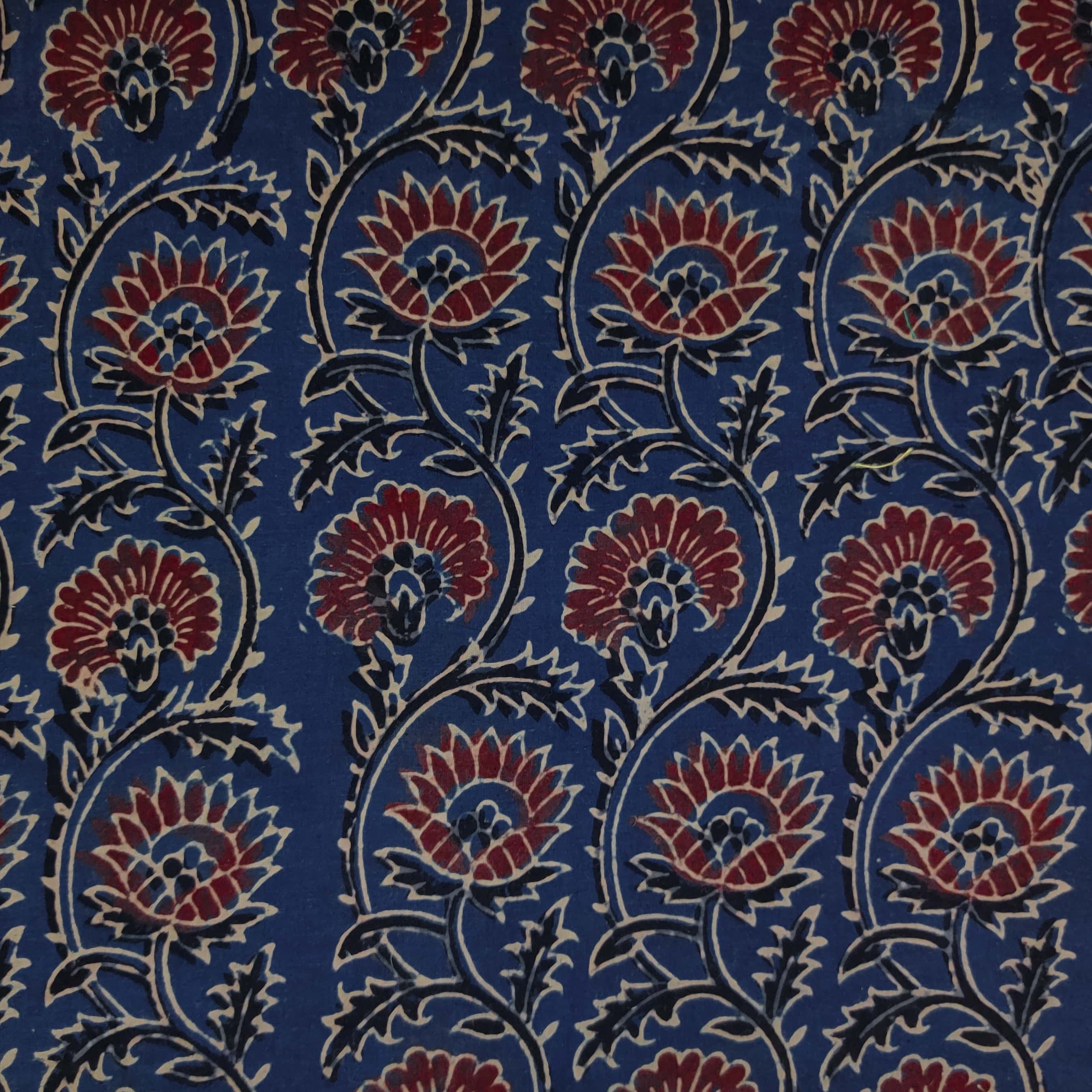Blue - Natural Dyed Block Print Cotton Nandana Fabric 01 main image 1
