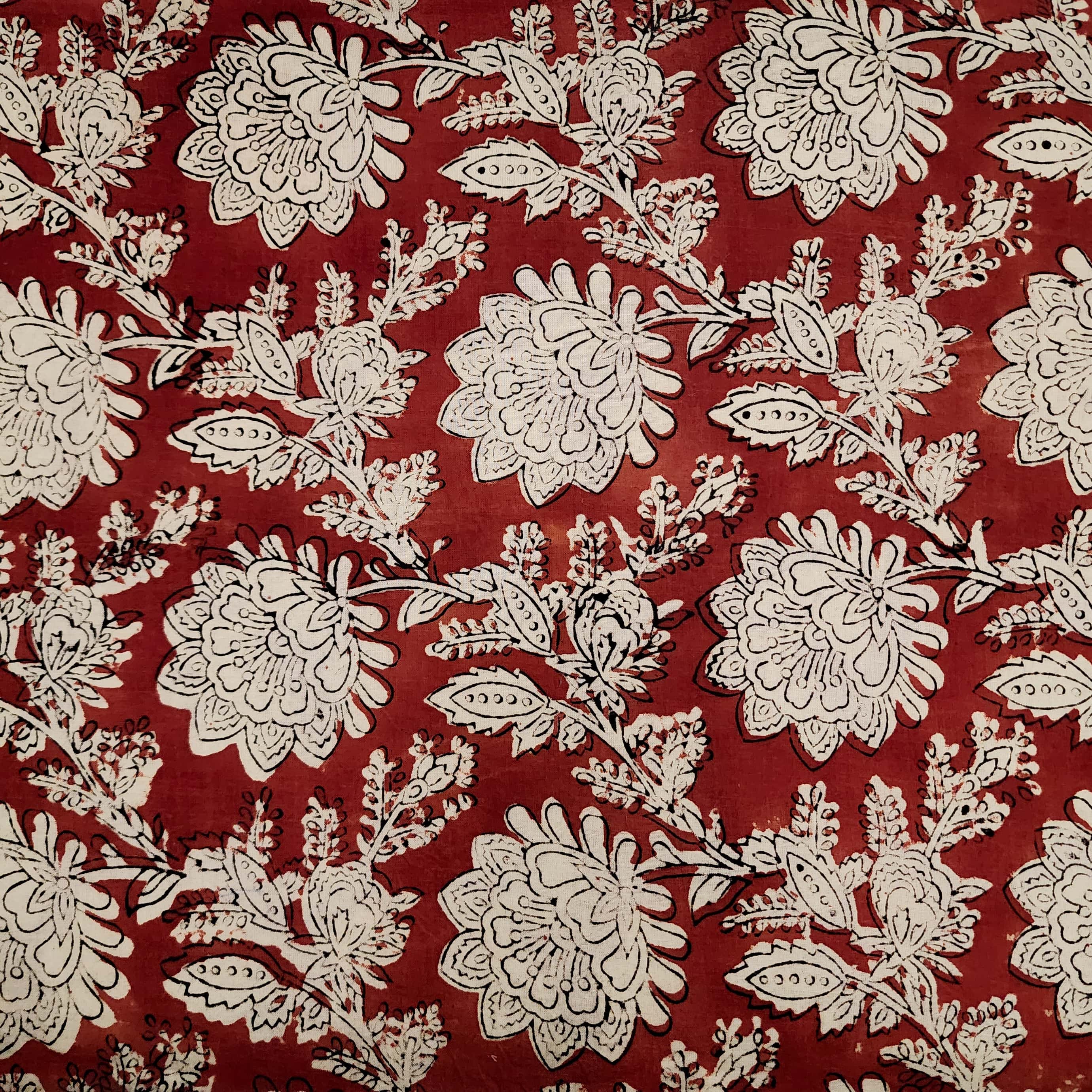 Pure Cotton Dabu Bagru Rust With Beige Medium Floral Jaal Hand Block P