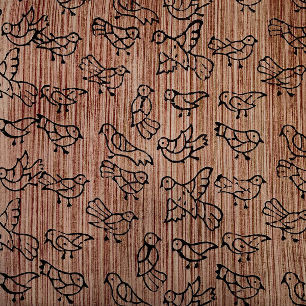 Pure Cotton Dabu Bagru Textured With Black Birds Hand Block Print Fabric