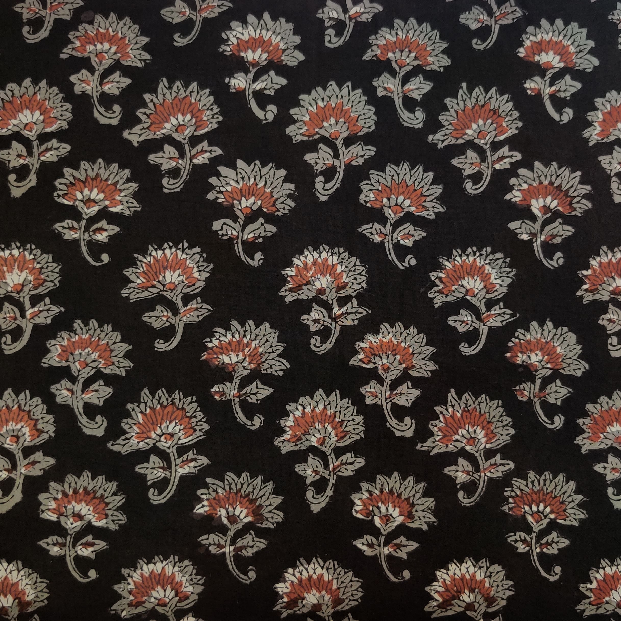 Brown - Natural Dyed Cotton Hand Block Print Jahota Fabric 07