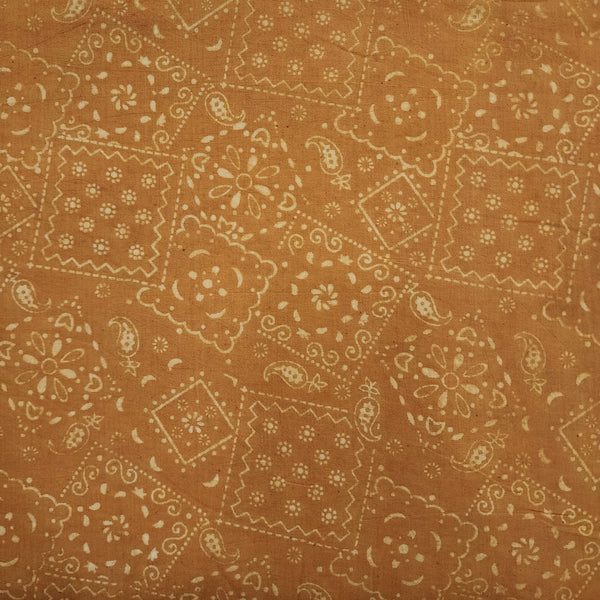 ( Blouse Piece 1 Meter ) Pure Cotton Dabu Mustard With Cream Square Pattern Hand Block Print Fabric