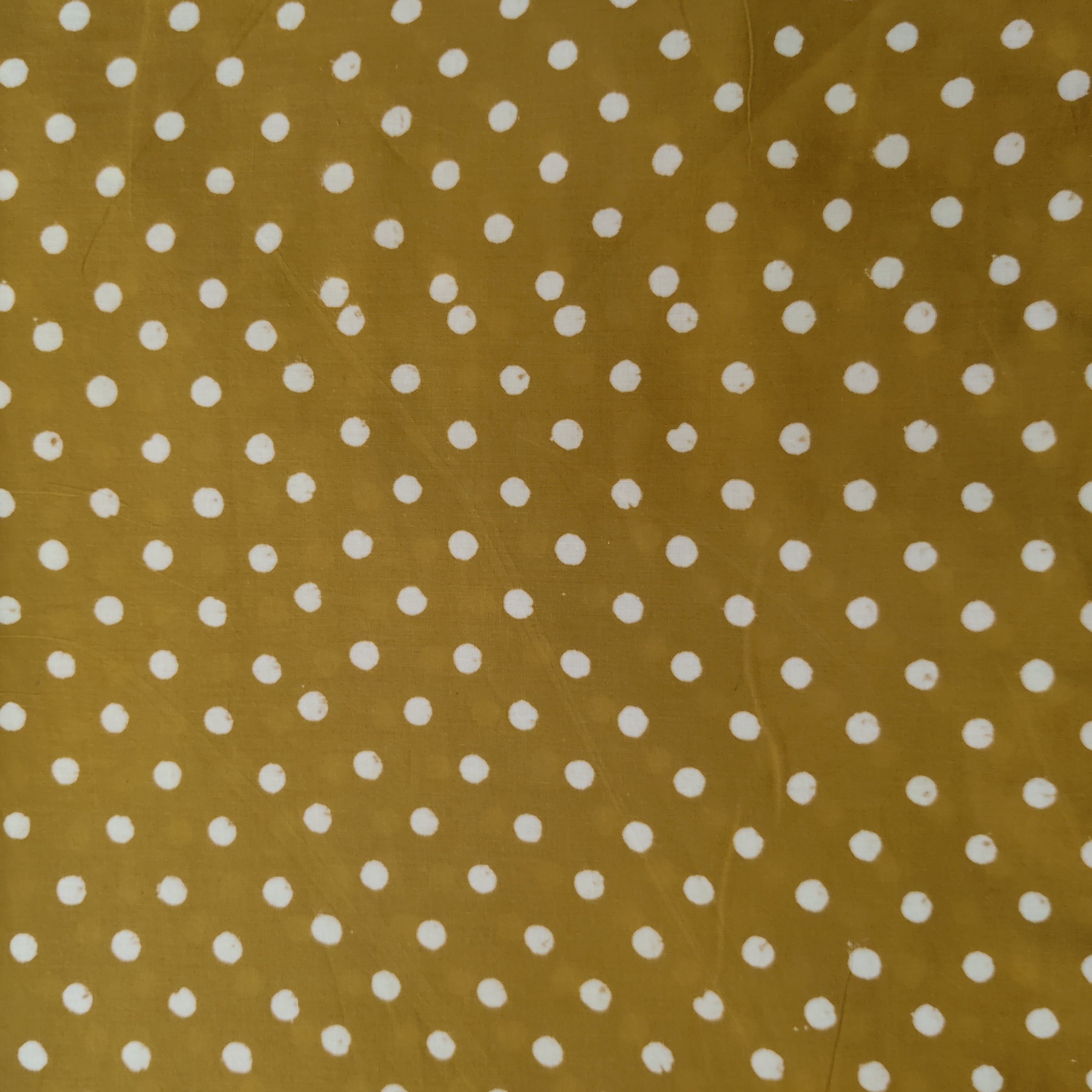 Pure Cotton Discharge Mustard With Polka Hand Block Print Fabric
