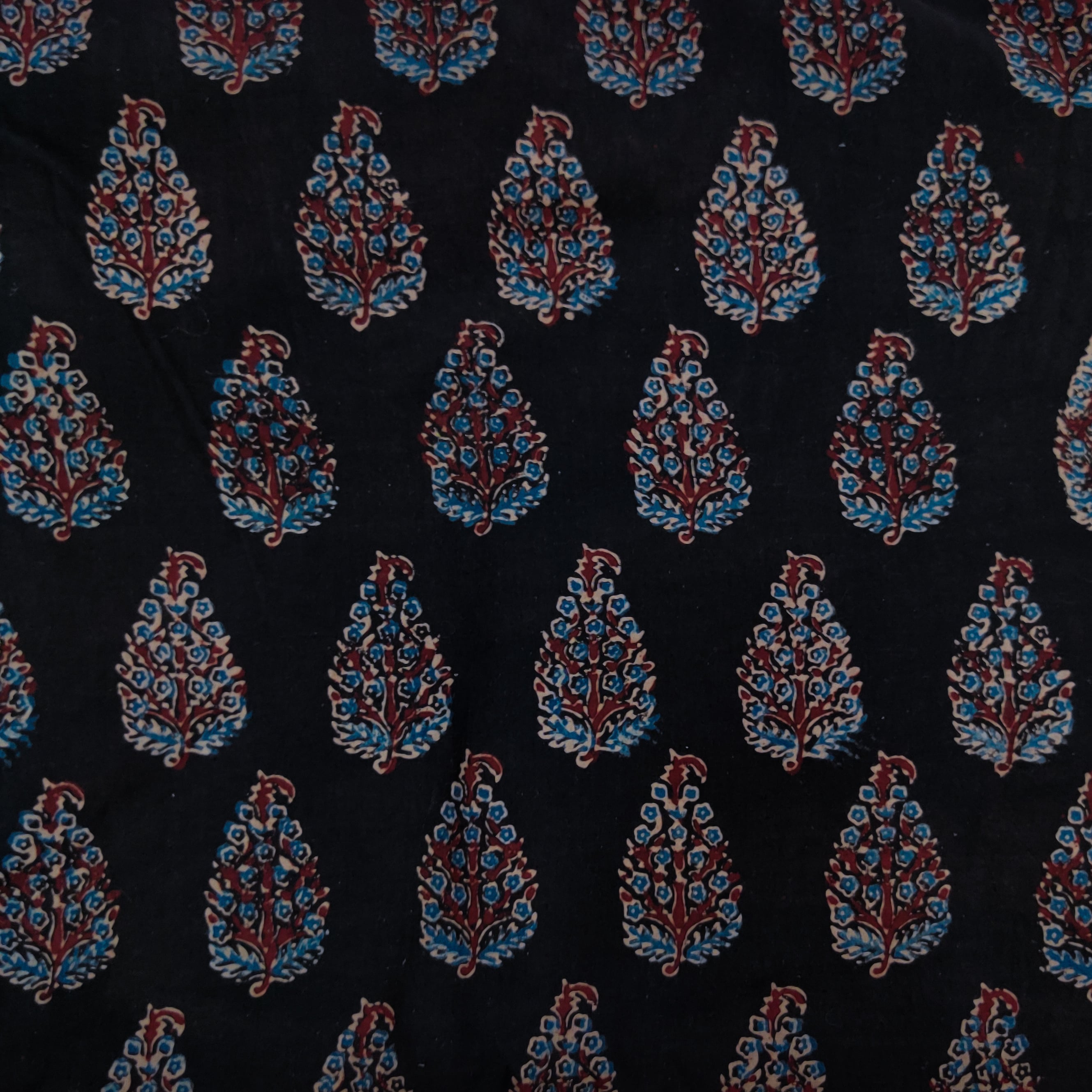 Black - Natural Dyed Cotton Block Print Ajrakh Fabric 22