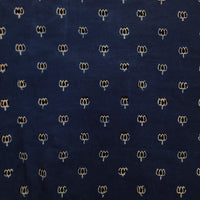 Pure Cotton Double Ajrak Blue With Black And Cream Lotus Hand Block Print Fabric Pure Cotton Double Ajrak Blue With Black And Cream Lotus Hand Block Print Fabric