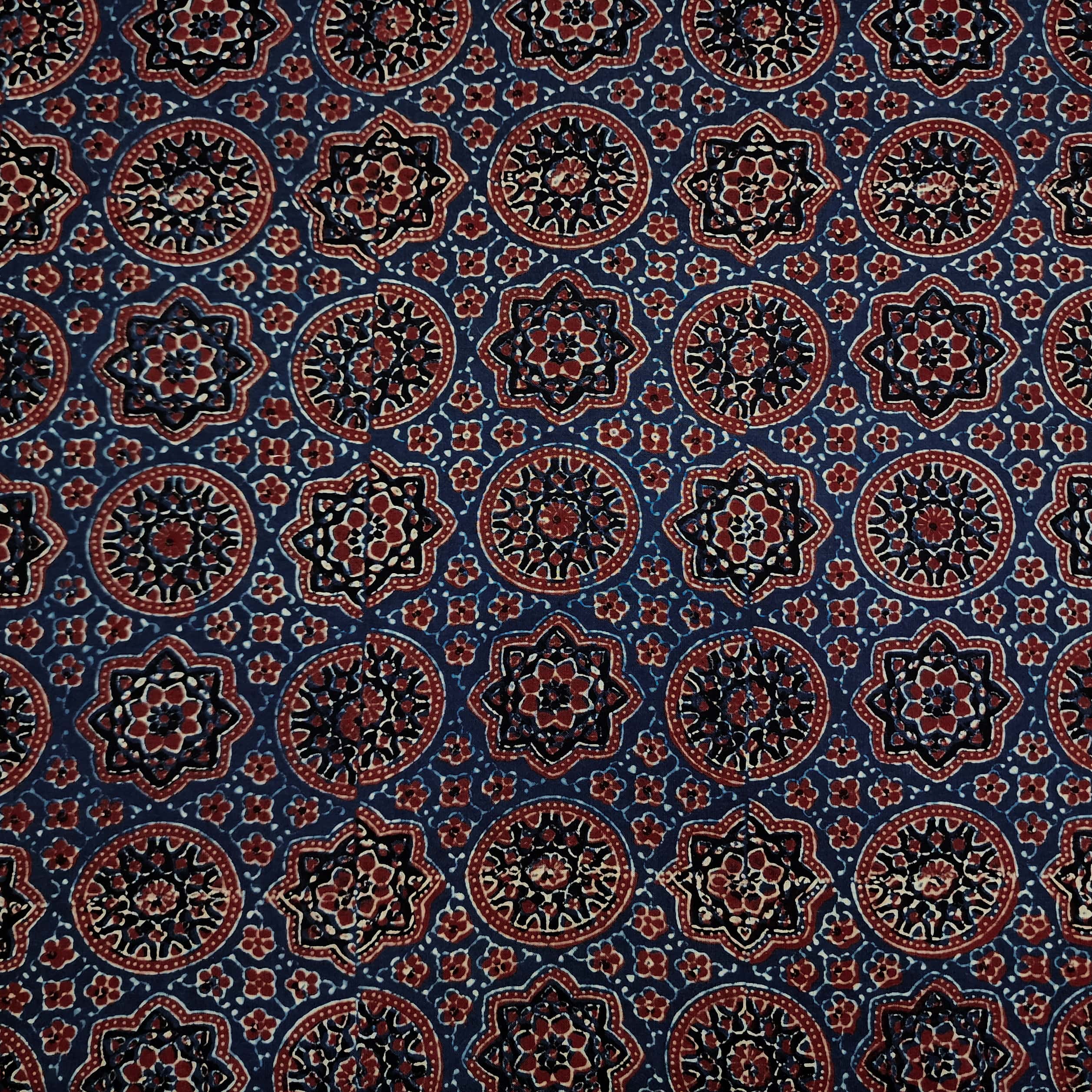Blue - Pure Wool Handloom Natural Dyed Hand Block Ajrakh Print Fabric 32
