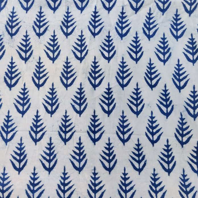 Pure Cotton Light Indigo With Dark Indigo Ferns Hand Block Print Fabri ...
