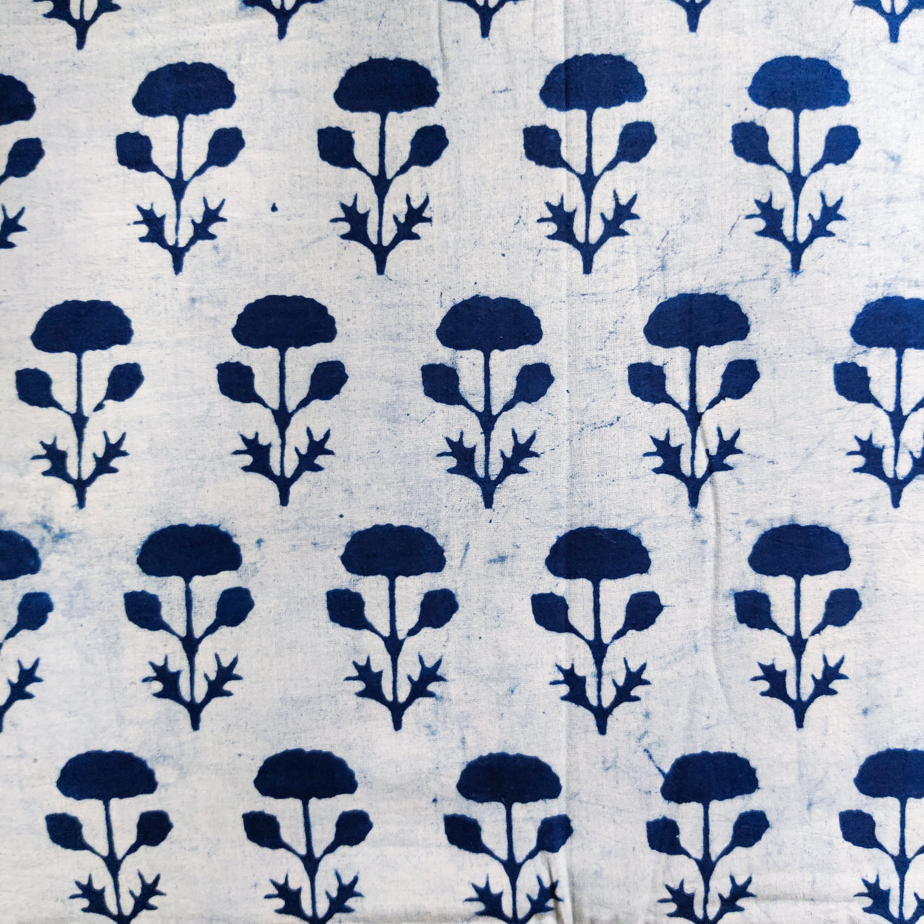 Pure Cotton Light Indigo With Dark Indigo Plant Hand Block Print Fabri ...
