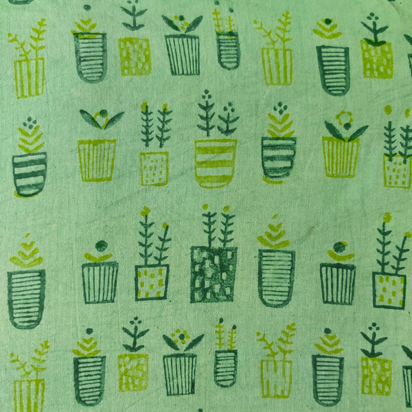 Pure Cotton Organic Dyed House Of Plants Hand Block Print Fabric