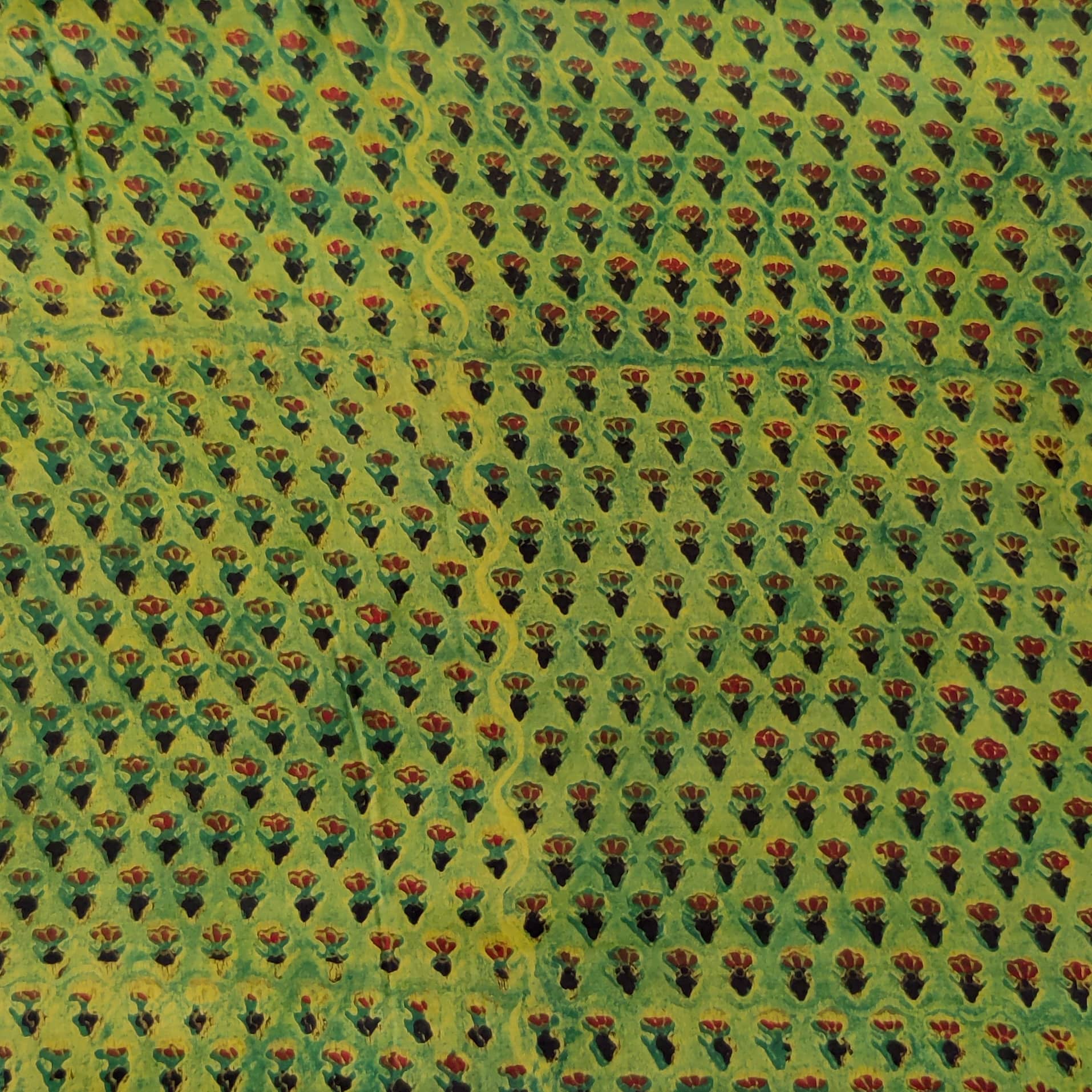 Green - Special Modal Silk Vanaspati Hand Block Printed Fabric