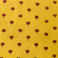 Pure Natural Ajrak Sandy Yellow With Red Lotus Hand Block Print Fabric Pure Natural Ajrak Sandy Yellow With Red Lotus Hand Block Print Fabric