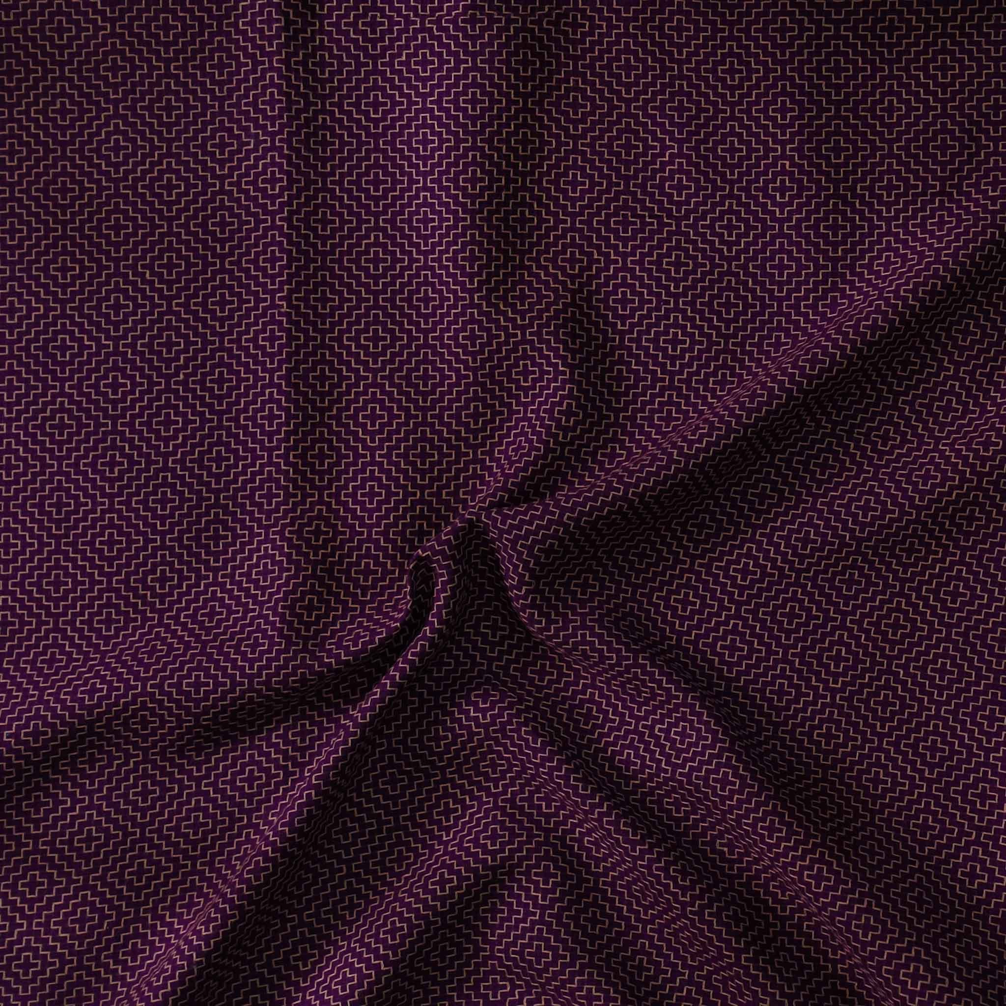 Pure South Cotton Handloom Deep Purple With Beige Woven Geometric All Pure South Cotton Handloom Deep Purple With Beige Woven Geometric All