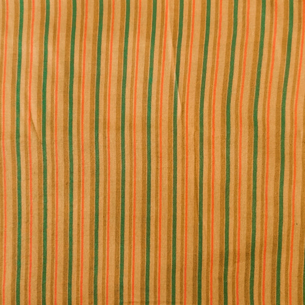 Soft Cotton Silk With Shades Of Yellow And Green Stripes Screen Print Fabric