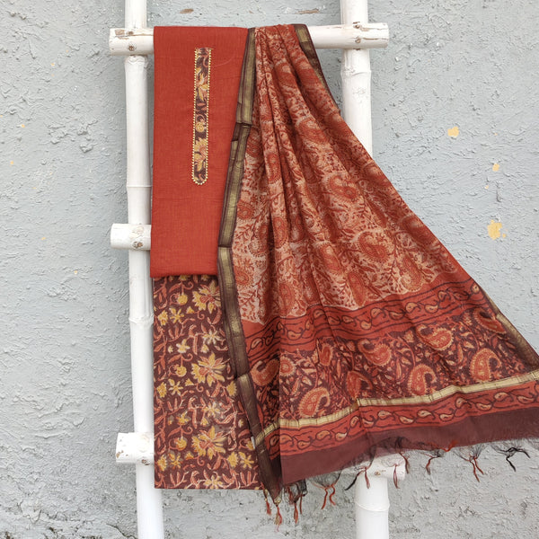VANASPATI - Pure Cotton Handloom With A Kurta Patti Top Fabric With A Vanaspati Hand Block Printed Bottom And A Chanderi Dupatta