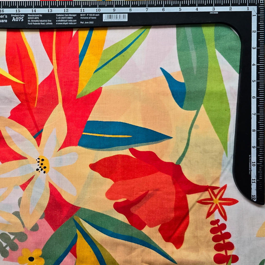 Pure Cotton Digital Screen Print White With Big Floral Design Fabric ...