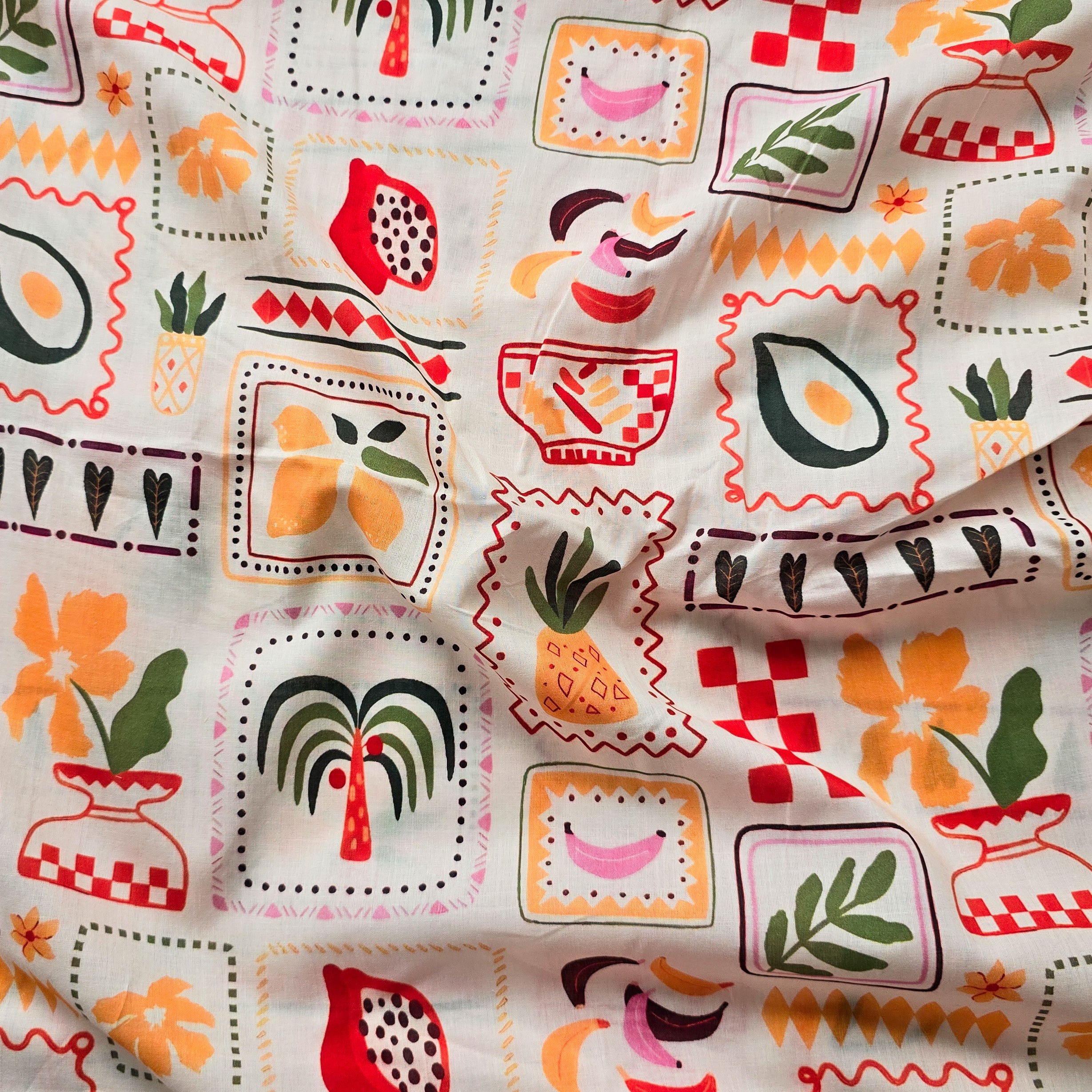 Pure Cotton Digital Screen Print White With Paradiso Pattern Fabric ...