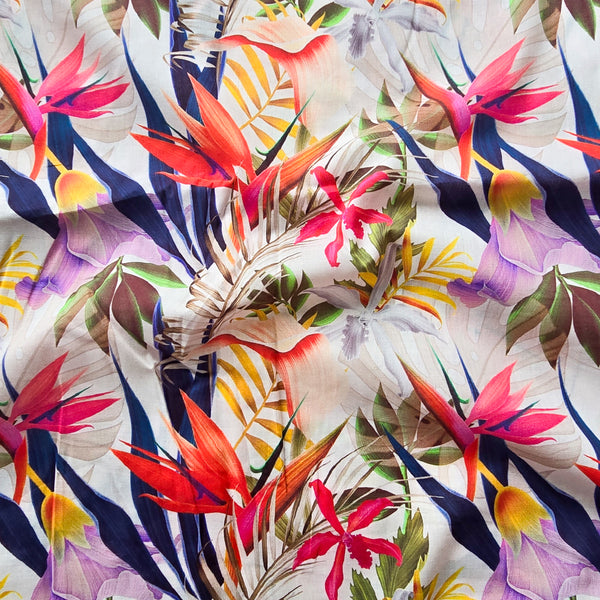 (Pre-cut 2 meter)Pure Cotton  Digital  Screen Print Cream With Floral Design  Fabric