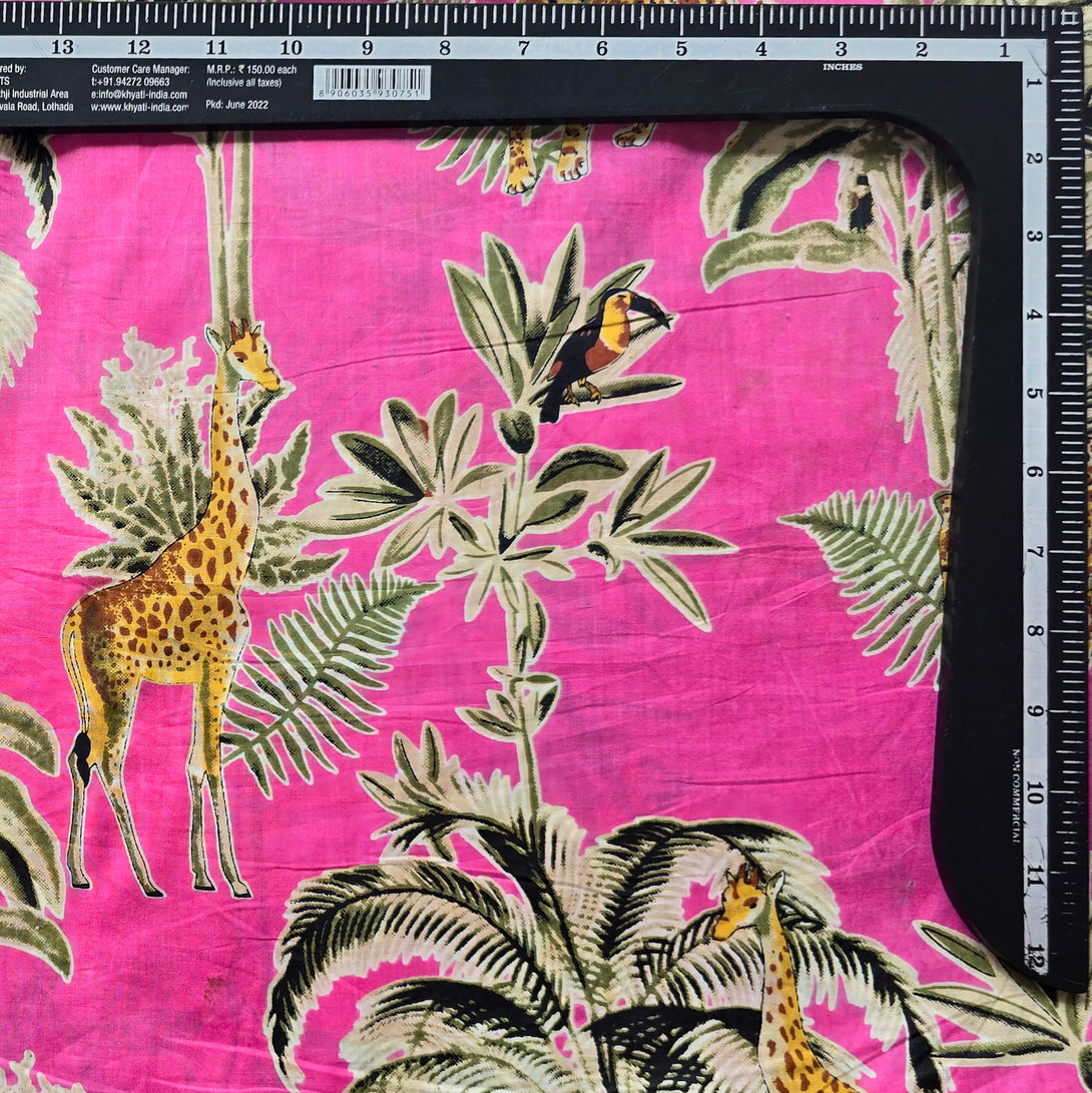 Pure Cotton Screen Print Pink With jangle Fabric – Sanskruti