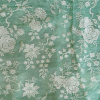 Mul Chanderi Mint Green With Flower Jaal Embroidery Fabric